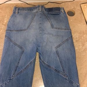 SEAMED STAR PRINT HIGH WAISTED FLARE JEANS